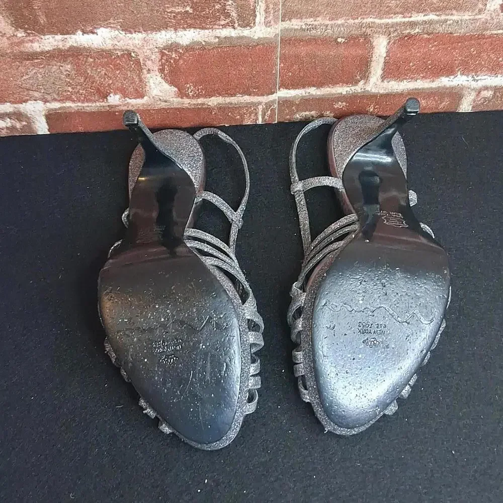 Nina New York Heels Womens Size 7.5 Silver Sparkle Strappy - Picture 5 of 5